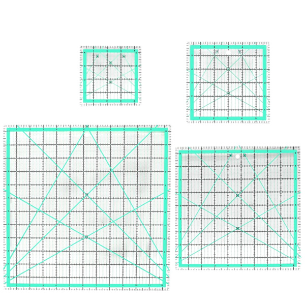 4 stk. firkantede quiltelinealer (12,5”/ 9,5”/ 6”/ 4,5”) Syning Akryl lineal Antiskrid Metric lineal DIY Quilteværktøjer med klare trykte linjer til præcis