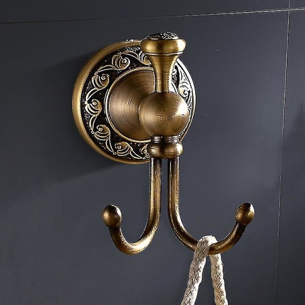 Kåbe Krog Retro Messing Badeværelse Krog 2 Kroge Badeværelse Tilbehør Sæt Papir Rulleholder Antik Messing Finish Væghængt Guld Bølge