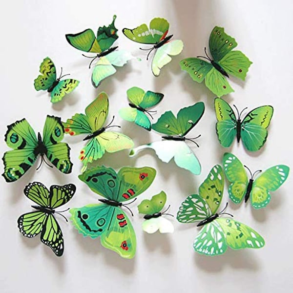 Butterfly 3d Vegg Fargerike klistremerker Gjør-det-selv kunstdekor Håndverk Romdekorasjon 12 stk (grønn)