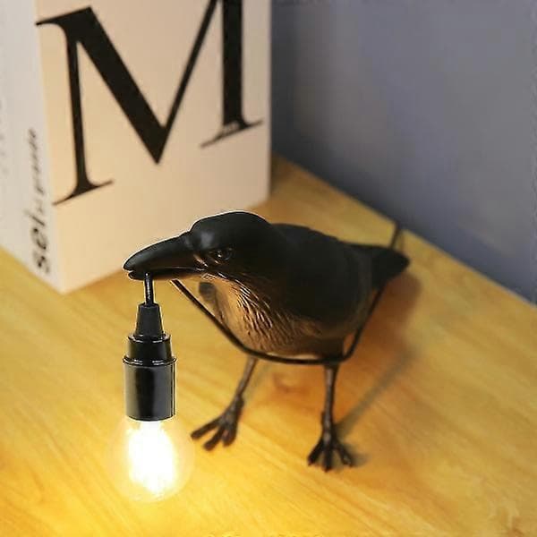 Fuglelampe Resin Kråke LED Lys Soverom Vegglampe Bordlampe Stue Kunstdekorasjon