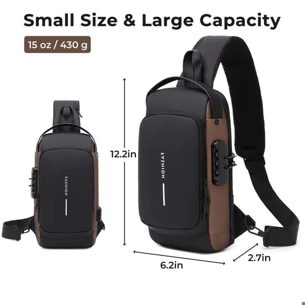 Unisex Axelväskor, Svarta Stöldsäkra Messenger-väskor med USB-laddningsportar, Vattentäta Crossbody-väskor