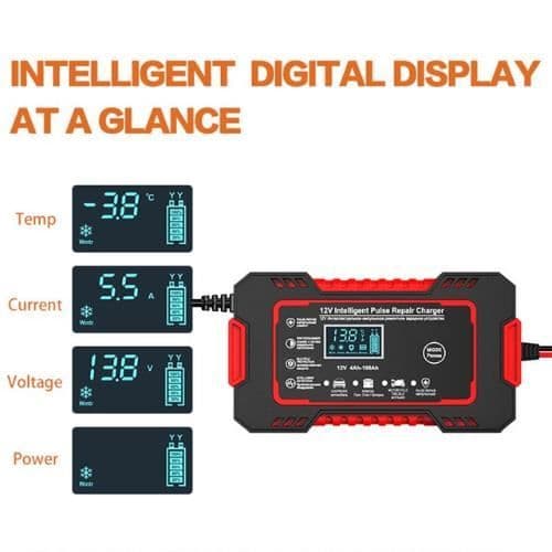 Batteriladdare - EMS - 12V/24V 8A - Smart - Bärbar - LCD-skärm