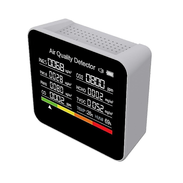9-i-1 Luftkvalitetsmätare Koldioxiddetektor TVOC HCHO PM2.5 PM1.0 PM10 Temperatur Luftfuktighet