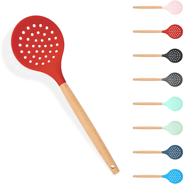 Kitchen Ladle Strainer, Large Slotted Spoon with High Heat Resistant BPA Free Non Stick Cooking Skimmers for Draining, Frying (Red)