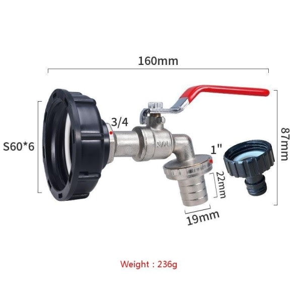 IBC tank adapter IBC kobling IBC forbindelse IBC tank adapter - 3/4 nickel-plated brass and plastic