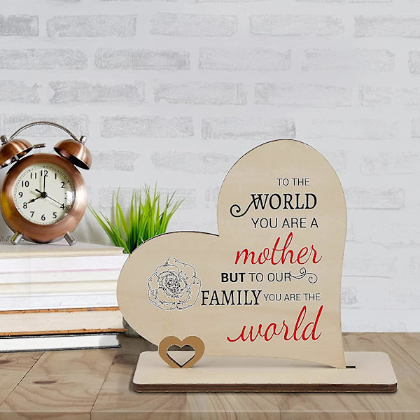 Presenter för mamma, handgjord hjärtformad träplakett med ordspråk, mammapresenter träprydnader 14 * 14 cm mammapresenter, mors dag födelsedagspresenter till mamma