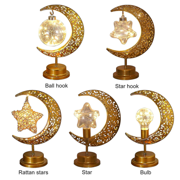 Lunar-pöytälamppu johdoton romanttinen koristelu Ramadan-lyhtyillä toimiva kuun muotoinen Ramadan-pöytälamppu