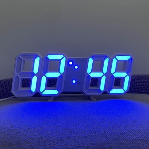 Digital Klokke - ALLOWITH - 3D LED - Veggdekorasjon - Kontor - Blå Akryl