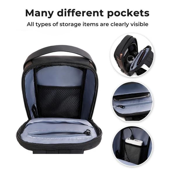 Unisex Axelväskor, Svarta Stöldsäkra Messenger-väskor med USB-laddningsportar, Vattentäta Crossbody-väskor