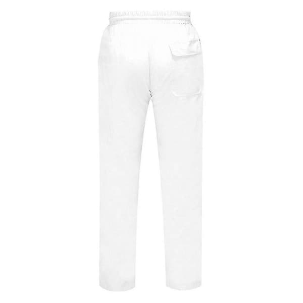 Herr Bomull Linne Byxor Elastisk Midja Casual Strand Yoga Byxor Black XL