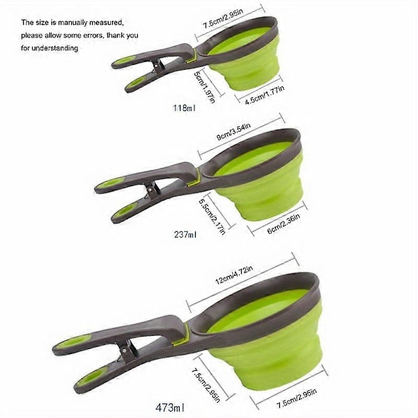 Ny stil Sammenklappelig kæledyrsfoderske med poseforseglingsclips, Multifunktionel kæledyrsfodermålekop, Hund Kat Fodring Silikoneske Foldbar Kæledyrshundemad Light Green 237ml