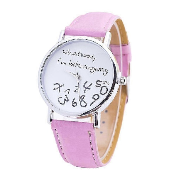 Sijiali Dame Whatever Im Late Anyway Brev Rund Urskive Kunstlæderrem Quartz Ur hurtig Pink