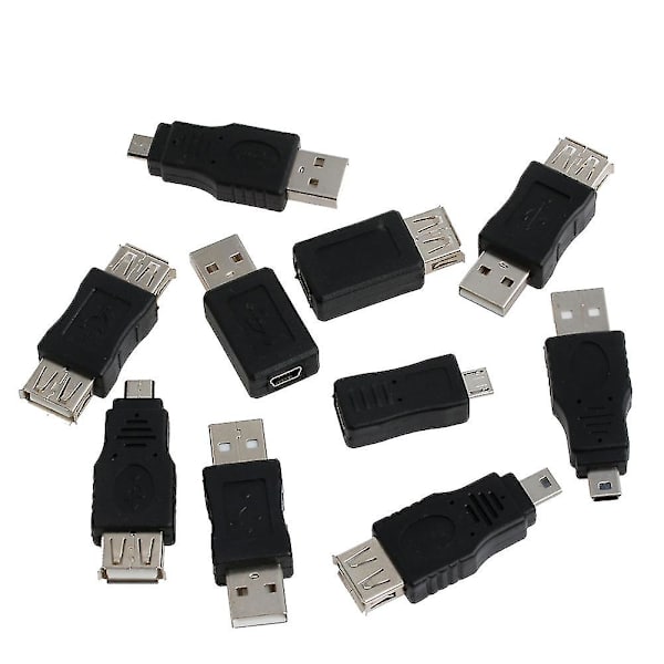 10 stk. Mini-konverter USB-han til hun Micro USB-stikadapter