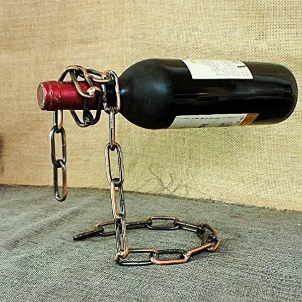 Kreativ metalkæde vinreol, retro håndværk hjemmeindretning vinflaskeholder (vintage kobber)