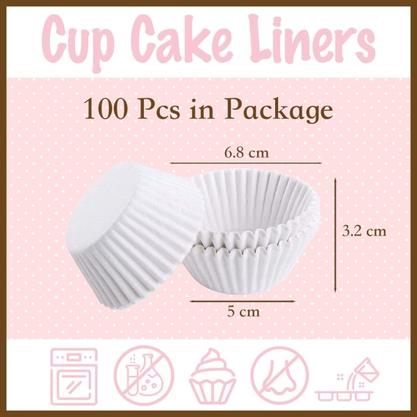 100 stk hvid kop kage papir engangs lille muffin cupcake wrapper papir etuier til dekorationer, fødselsdagsfest, ferie bryllup
