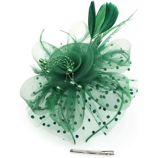 Fascinator Hat for Women Ladies Wedding Fascinators Tea Party Hat Flapper Pillbox Hat Ascot Race Hat Feather Flower(mørkegrønn) dark green