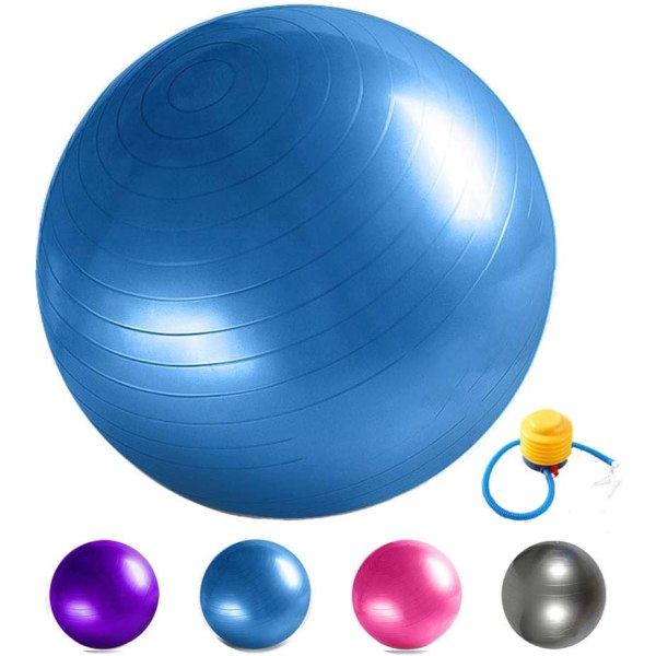 Sports Ball Anti-Burst with Ball Pump Thick Robust 300 kg Load Capacity Sports Ball Balance Pilates Yoga Ball for Office Home Gym(65CM Blue)