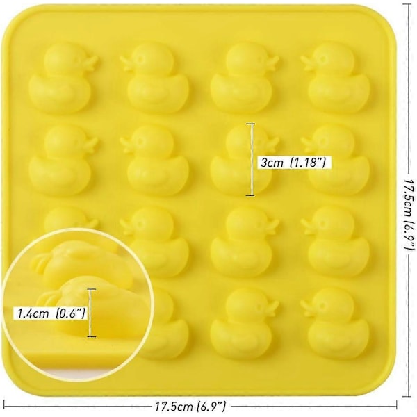 4 pakker 16 hulrum Andeformet Non-stick Silikoneform Fødevaregodkendt Badebombe Gelé Fondant Hård Slikform Gul