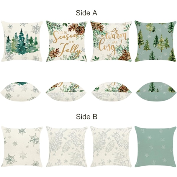 Vintertallkuddfodral 45 x 45 cm Dubbelsidiga Dekorativa Kuddfodral Jul Kuddfodral för Soffa Säng Hem Vinter Jul Dekoration Set om 4