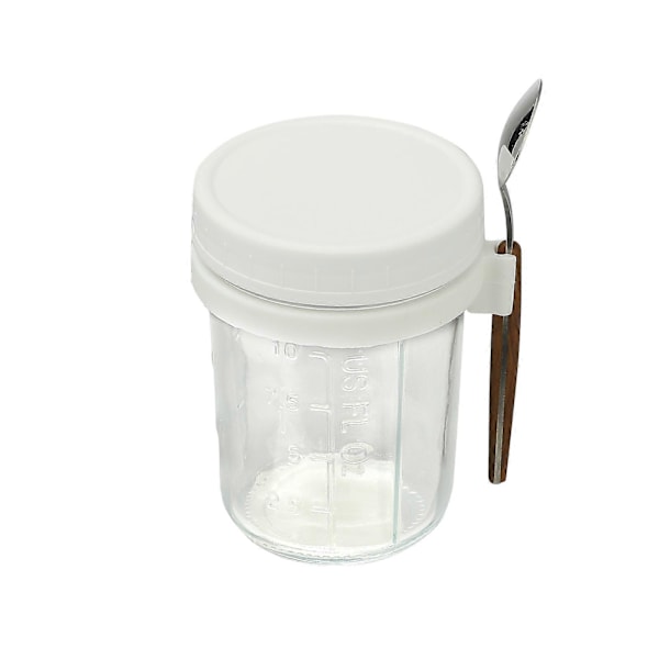 Glasbehållare för Havregryn med Sked - 350ml Flerfärgad 30 cl Mason Jar med Bred Öppning för Overnight Oats, Flingor, Yoghurt - Lufttät Förslutning och Läcksäkert Lock White 350ML