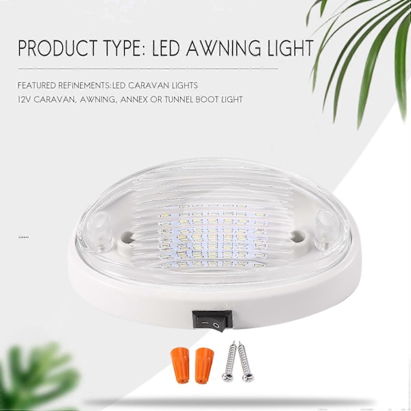 12V LED-lys med bryter Caravan Bobil Båt Markise Anneks Tunnel Bagasjerom Hvit