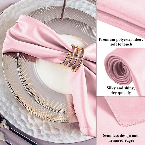 Sæt af 6, Kludservietter, 43*43cm, Vaskbare Middagsservietter til Restaurant, Bryllup og Ferie, Genanvendelige Servietter Rose Gold