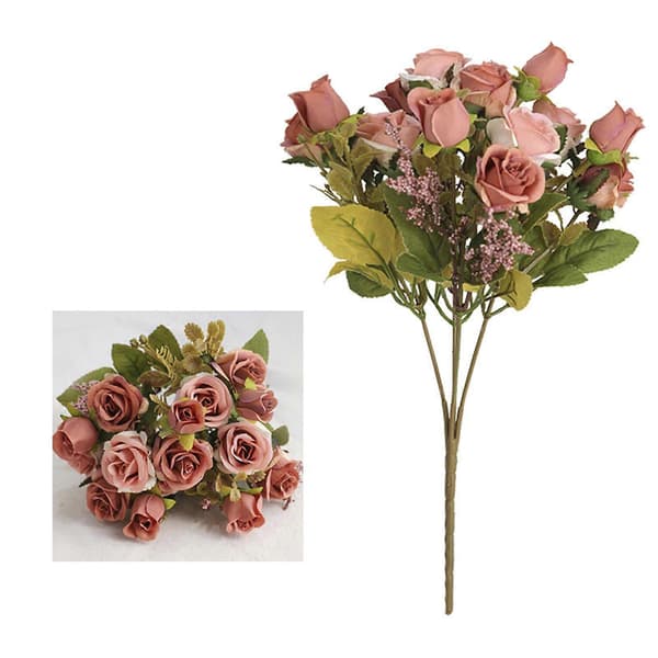 Simuleret buket med 15 smukke efterårsrose silkeblomster Brown