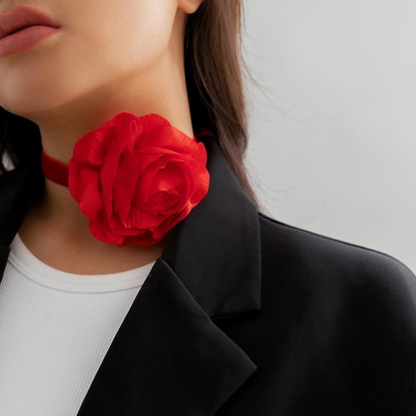 Sammets blomsterkrage växt stor röd blomma dam halsband halsband röd för kvinnor flicka presenter smycken