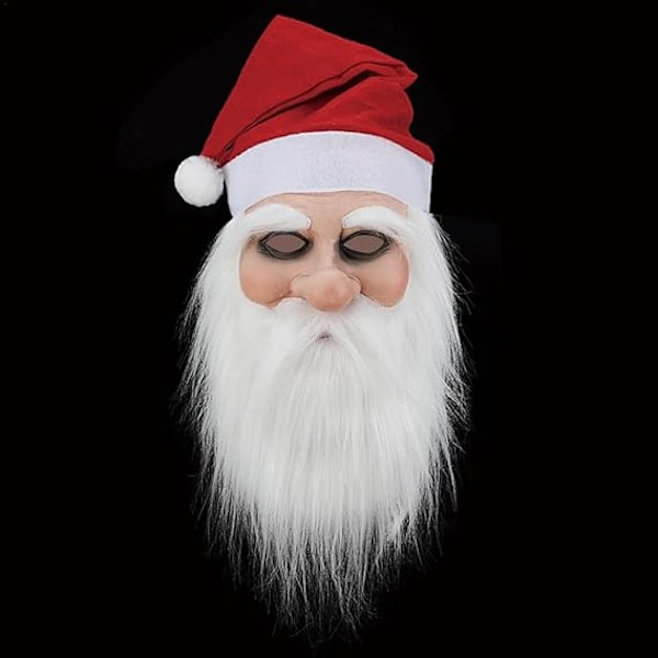 Jultomte Latexmask med skägg och hatt | Realistisk Latex Jultomte Helmask | Nyhet Rolig Simulering Jultomte för Rollspel C