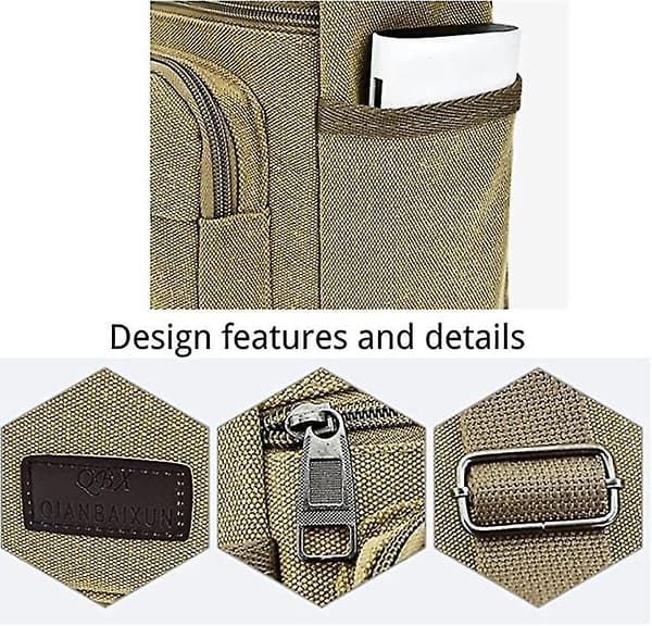 Herrväska En Axel Canvas Stor Kapacitet Affärsväska Multi Pocket (svart) Khaki