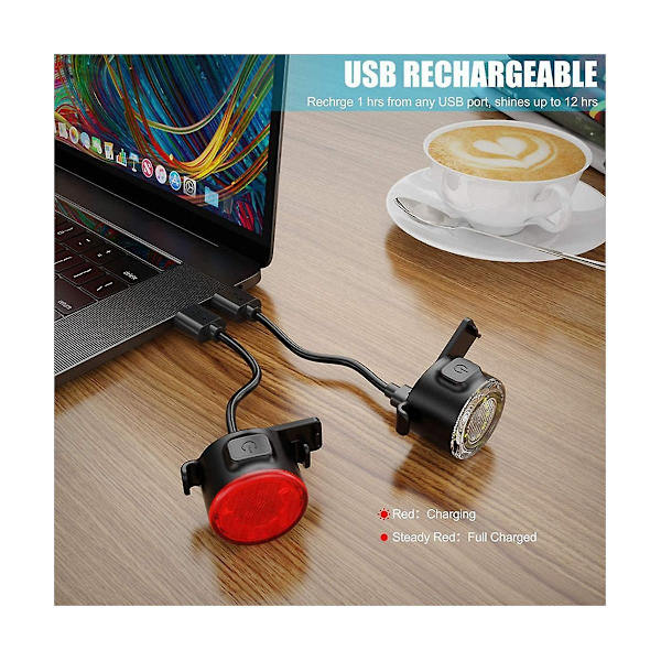 USB Laddningsbar Cykel Baklampa Framcykellampa 6 Lägen Cykelvarningsbaklampa Säkerhet Natt