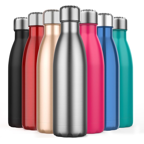 500ml Isolerende Vannflaske, Dobbelvegget Rustfritt Stål Vakuumflaske Holder Kald i 24 Timer og Varmt i 18 Timer - BPA-fri Silver