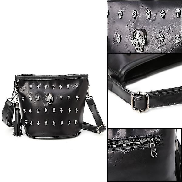 Muodikkaat naiset Kallo Punk Goth Tupsu Lähetti Olkalaukku Crossbody Käsilaukku
