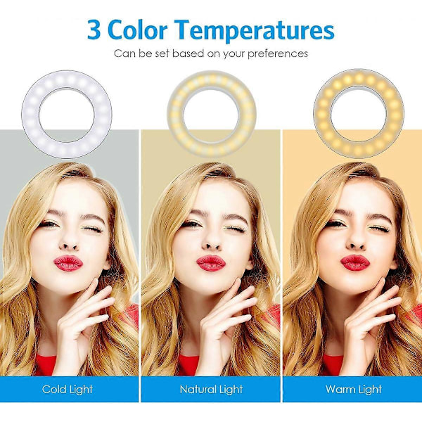 Selfie Ring Light, 40 LED USB Oppladbar Selfie Fyllelys, 3-Nivå Lysstyrke Clip-on Sirkellys, Natt Selfie Forbedrende Ring Light, for Smarttelefon