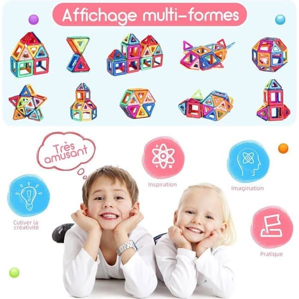 Magnetiske byggeklodser, 50 dele, pædagogisk legetøj egnet til børn i alderen 3-7 år og opefter.