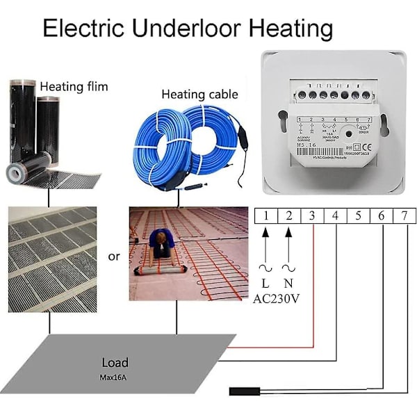Manuell elektrisk gulvvarmetermostat med AC 220v 16a probe, mekanisk gulvvarmetermostatkontroller