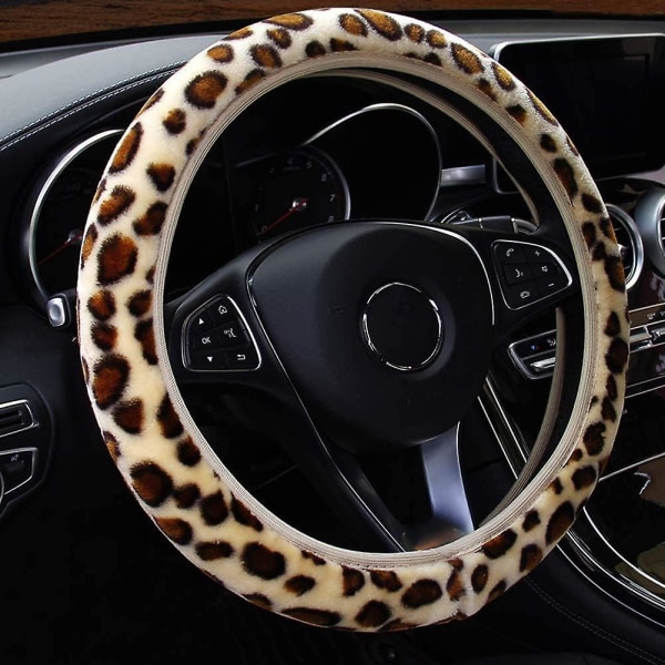 Tyylikäs Leopard Print Fluffy Pehmo ohjauspyörän cover Pehmeä Talvilämmin Ajoneuvo Auton Ohjauspyörän Suoja Jousto Universal Sopivuus 37-39cm