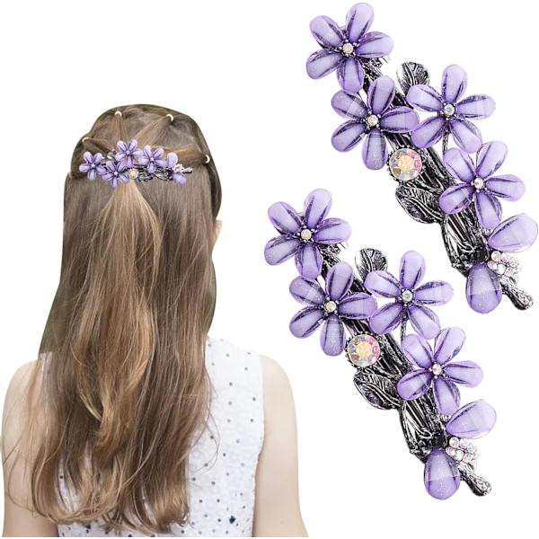 Diamant hårklemmer, 2 stk. Blomster hårspænder hårtilbehør til kvinder og piger, Diamant blomst hårklemmer hårstyling tilbehør (Lilla)