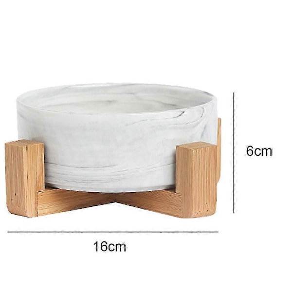 Keramisk katte- og hundeskål, hevet mat- og vannskål med sklisikker treramme single bowl type wood rack Stim 13cm