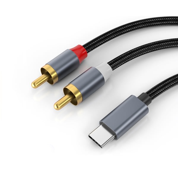 INF USB-C til 2x RCA stereo lydkabel Grå 1,2 m Grå 1,2 m