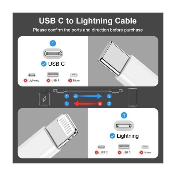 2m USB-C til Lightning Hurtigopladningskabel til iPhone, 2-pak til Apple Pro/Pro Max