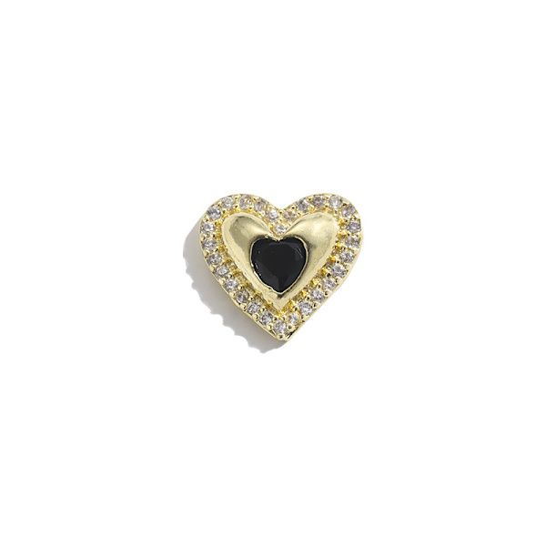 10 x Klart Hjerte Krystaller med Mini Farget Hjerte Senter Flat Back Diamante Rhinestones Kort Lage Pynt for Håndverk (Svart Senter)
