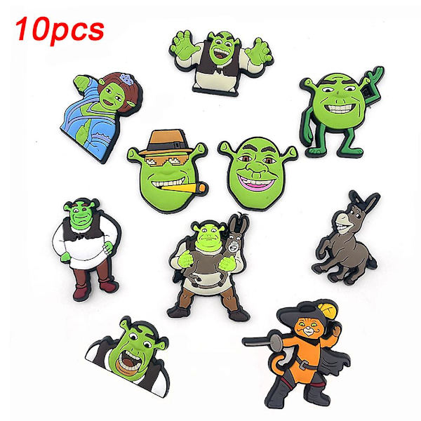 10 kpl Shrek-aiheiset Crocs-kengänkorut Söpöt kengät Sandaalit Koristekorut Syntymäpäivälahjat Kengän lisävarusteet