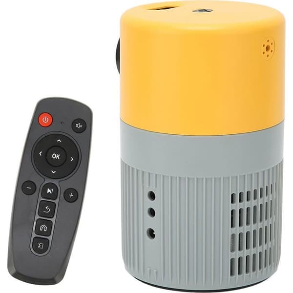 Bärbar HD 1080p miniprojektor med bioljud och dubbla fläktar; stöder DVD; 100-240V; gul/grå; australisk kontakt – AquaForge