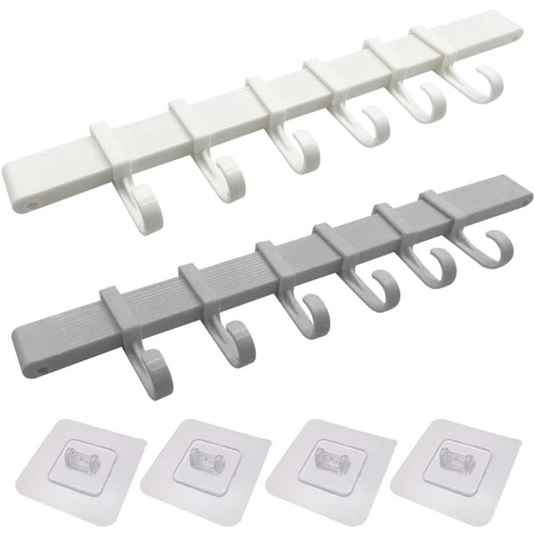 Kök Redskapshållare Väggmonterad - 2 Set Väggmonterad Hängande Skena Rack, Ingen Borrning Väggmonterad Lim Glidande Krokar, (med 6 Glidande Krokar)
