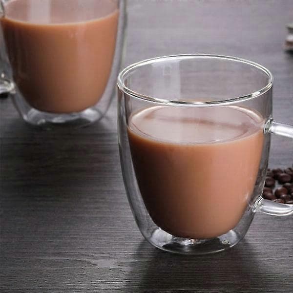 Kaffe tekopp dubbelväggig glasmugg för hem, kontor, dricksvatten L gray
