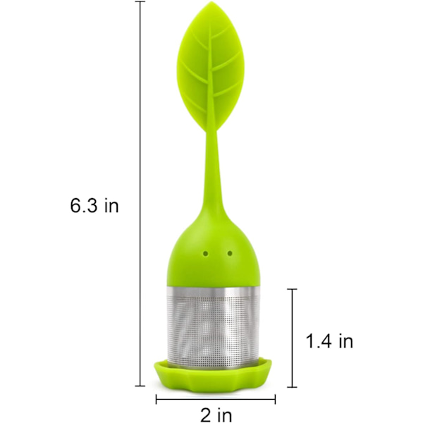 Silikontefilter för löst te, teinfuser med fint nät, tesil i silikon med lock, tefilter för löst te eller örtte (1-pack, grönt)