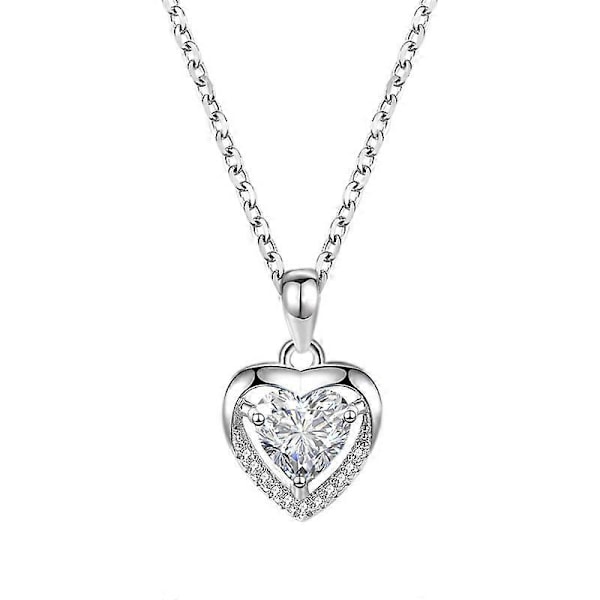 Silverhjärta Halsband, 925 Sterling Silver Damhalsband Kristallhjärta Halsband Delikat Kärlekshjärta Halsband Justerbart Silverkedja Halsband Dam