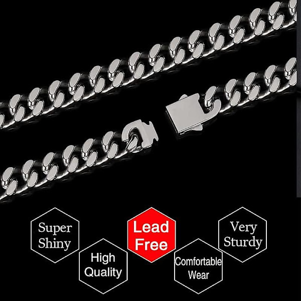 12mm Miami Cuban Link Chain för män och kvinnor 316l rostfritt stål pojkar Hiphop silverfärg choker halsband 16/18/20/22/24/26 tum