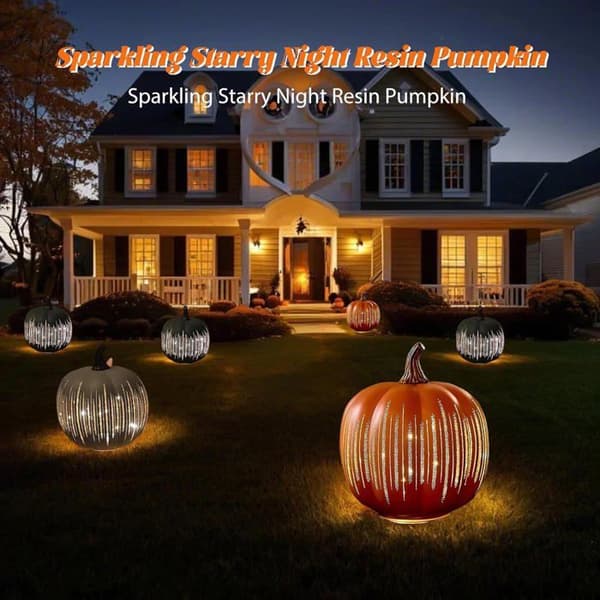 LED Stjerne-lysende Gresskar – Halloween-dekorasjon med Timer | Harpikslykt (Oransje S)